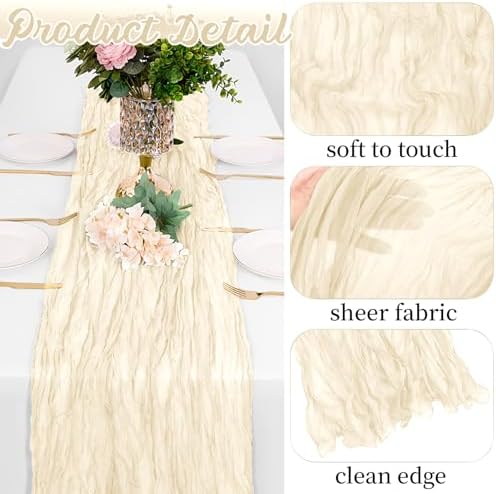 8 Pack Ivory Cheesecloth Table Runners 20x120 Inch Gauze Table Runner