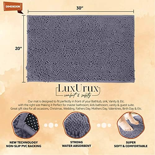 LuxUrux Contemporary Dark Grey Bath Ensemble: Plush Chenille Mat Set +