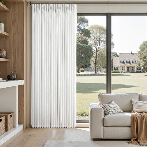 120 Inch Long White Pinch Pleated Linen Curtains 2 Panels Set for