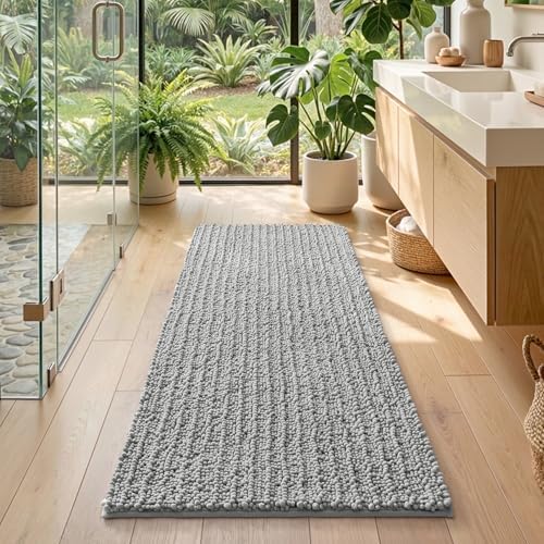DEXI Chenille Bathroom Runner Rugs 60x24, Bath Mat Non Slip, Light