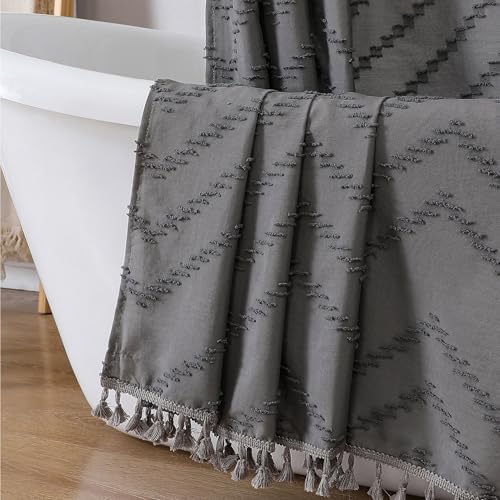 OWENIE Grey Fabric Boho Shower Curtain 72 x 72 Inches for Bathroom