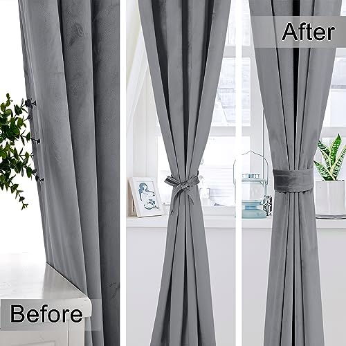 XWZO Grey Velvet Curtains 120 Inches Long, Elegent Soft Luxury