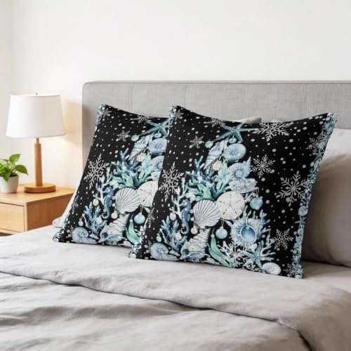26 x 26 Pillow Covers Set of 2, Coastal Christmas Trees Decorative
