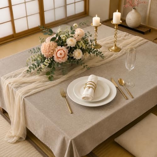 2 Pack Linen Textured Rectangle Tablecloths, 52 X 70 Inch