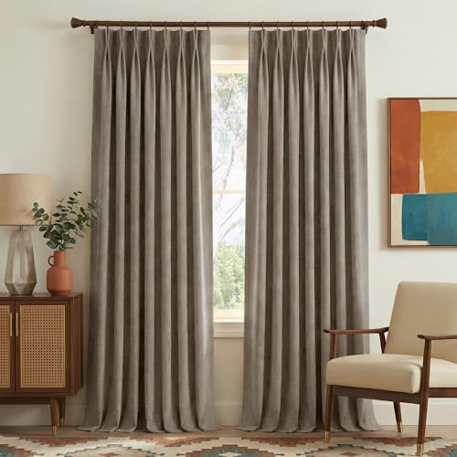 NICETOWN French Taupe Pinch Pleated Linen Curtain & Drapes 84" Length