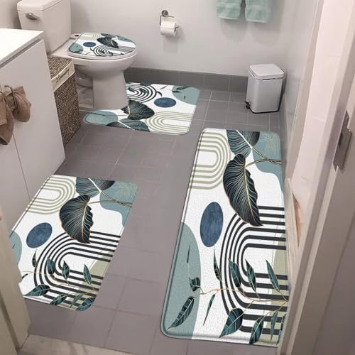 4 Pieces Mid Century Boho Bathroom Rug Sets Abstract Modern Sun