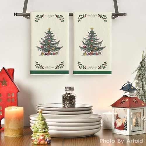 Artoid Mode Sage Green Tree Christmas Kitchen Towels Set of 2 18x26