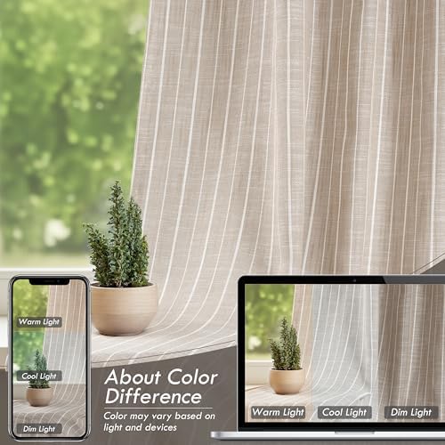 DriftAway 100% Blackout Linen Hygge Striped Curtains Double Layer