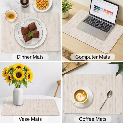 Soft Taupe Wood Planks Faux Leather Placemats Set of 6, 12x18in