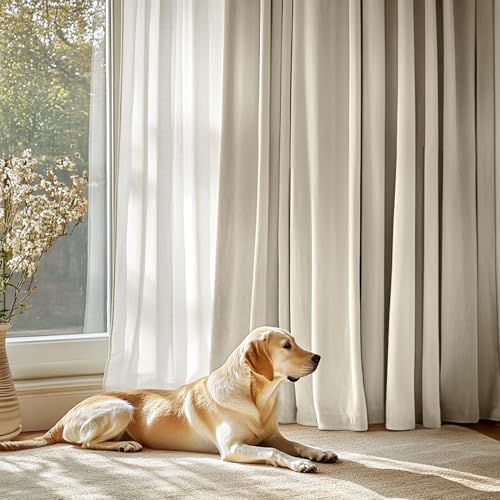 MIULEE Beige Velvet Blackout Curtains 108 Inch Long 2 Panels, W40 x