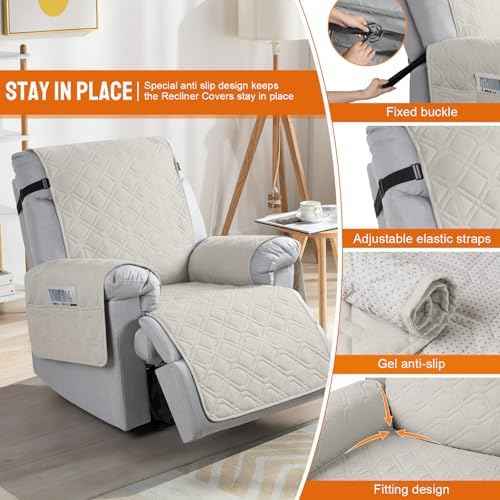 VANSOFY Waterproof Recliner Chair Cover, Beige, 23.6"