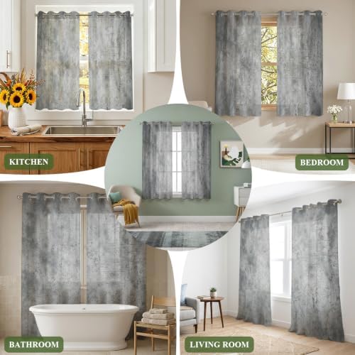 Concrete Texture Sheer Curtains 63 Inch Long 2 Panels, Industrial