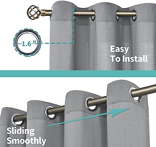 BGment Grey Sheer Curtains 63 Inch Length 2 Panels, Natural Linen