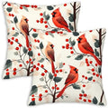 Red Cardinal Throw Pillow Covers 18x18 Set of 2 | Bird Berry Branch