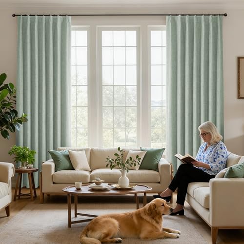 Joydeco Sage Green Pinch Pleated Linen Curtains 72 Inch Long, 100%