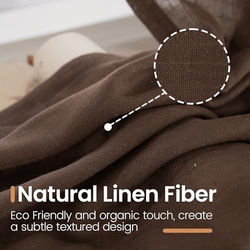 BGment 96 Inches Long Linen Curtains for Living Room Brown Sheer