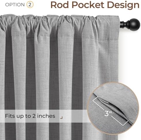 INOVADAY 100% Blackout Linen Curtains for Bedroom 50x120 Inches Grey