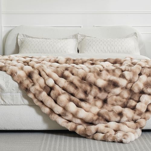 VFROO Ultra Plush Bubble Faux Rabbit Fur Blanket – 950GSM Thick Fluffy