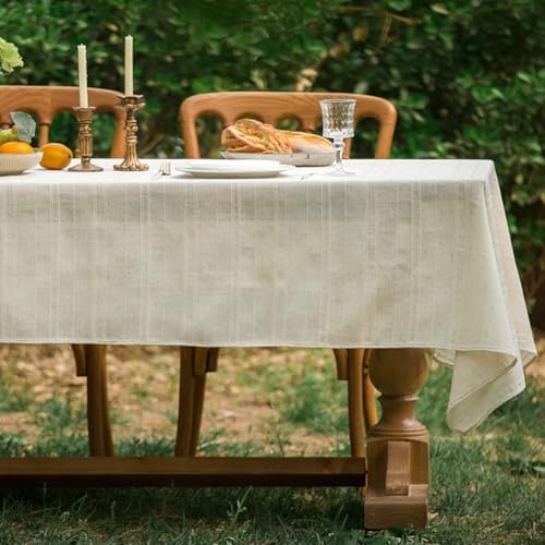 AMZALI Natural Linen Tablecloth 55 x 70 Inch - Farmhouse Style Table