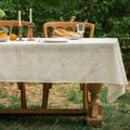 AMZALI Natural Linen Tablecloth 55 x 70 Inch - Farmhouse Style Table