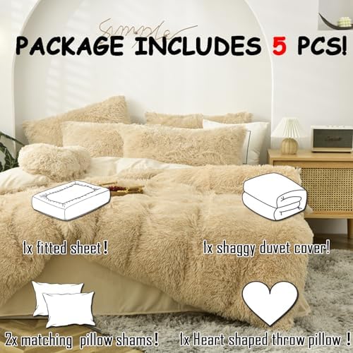 MorroMorn Luxury Shag Fluffy Comforter Cover Set, Shaggy Faux Fur
