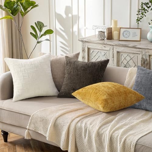 decorUhome Textured Chenille Throw Pillow Covers 20x20 Set of 2 Yellow
