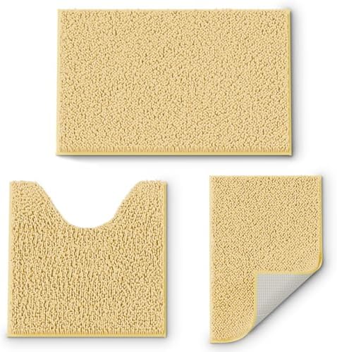 Bathroom Set 3-Piece Non-Slip Bath Mat Set, Ultra Soft Chenille Bath