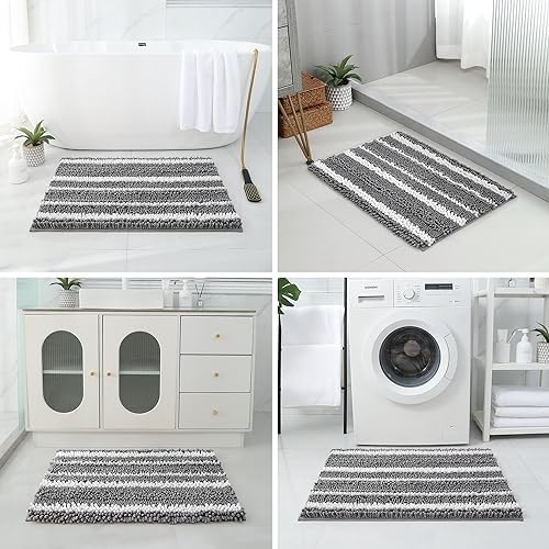 HOMEIDEAS Chenille Bathroom Rugs Sets 2 Piece, Cationic Dyed, Extra