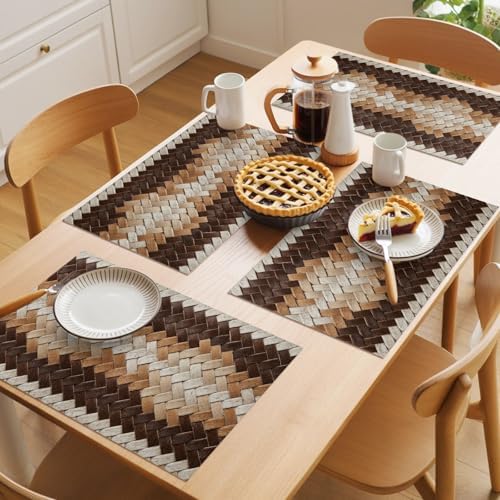 Round Placemats Set of 8 Neutral Woven Pattern Place Mats Minimalist