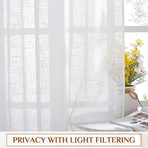 NICETOWN Linen Sheer Curtains for Windows 63" Long, Rod Pockets & Back