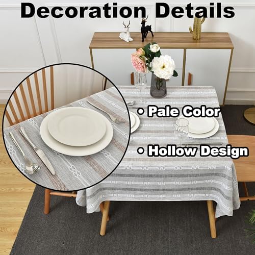 Farmhouse Striped Embroidery Square Tablecloth, Openwork Heavy Weight