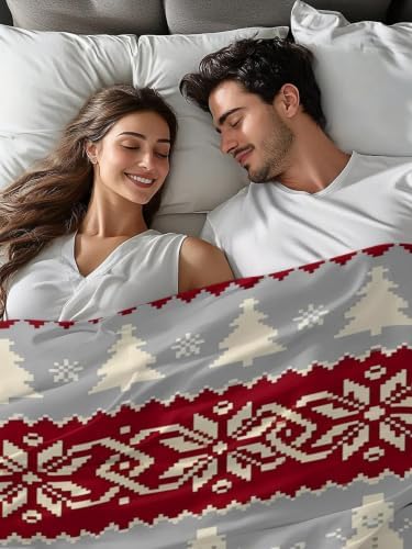 Cal King Size Flat Sheet Only, Xmas Snowman Elk Pine Tree Bed Top
