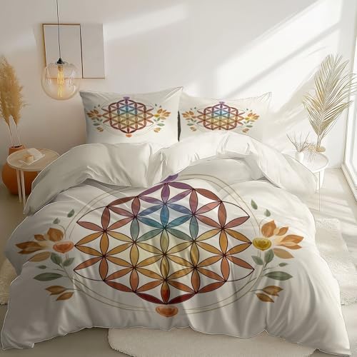 Duvet Covers Reversible Queen Bohemia Flower of Life Flowers Summer