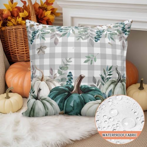 Thanksgiving Autumn Sage Green Waterproof Pillow Covers Set of 2,White
