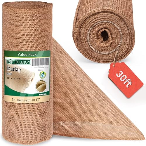 Burlap Table Runners 14 Inches x 30 FT - No-Fray Finished Edge Premium