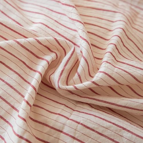 SUSYBAO Neutral Pinstripe Duvet Cover King 100% Washed Cotton 3 Pieces
