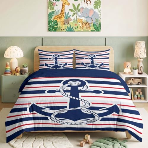 King Duvet Cover Set Soft Microfiber Symbol Anchor