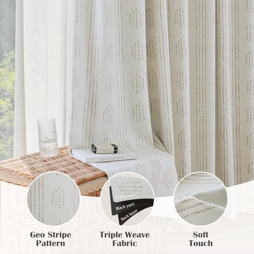 100% Blackout Taupe Boho Curtains, 96 Inches, 2 Panels for Bedroom