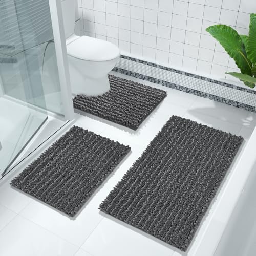 Yimobra Bathroom Rug Sets 2 Piece, Luxury Chenille Shaggy Bath Carpet