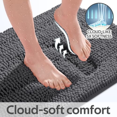 ACCUMTEK Striped Grey Bathroom Rug Mat 59"x24" Ultra Soft, Non Slip