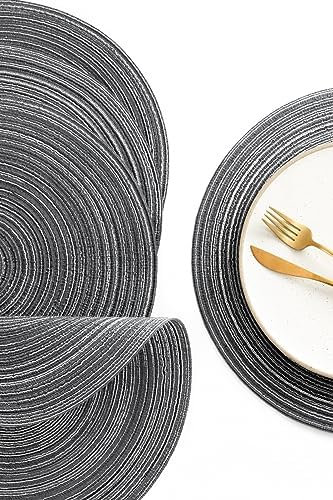 Floroom 15 Inch Round Braided Placemats Set of 4, Washable Heat