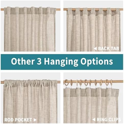 BGment Natural Linen Curtains 63 Inch Length 2 Panels, Light Filtering