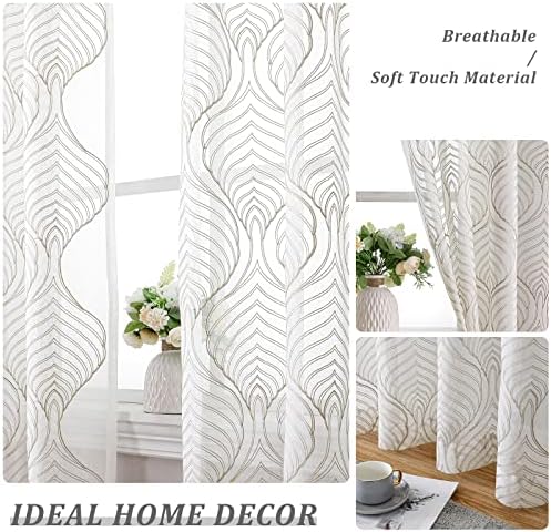 VISIONTEX Sheer Curtains 108 Inches Long 2 Panels Set, Taupe Moroccan