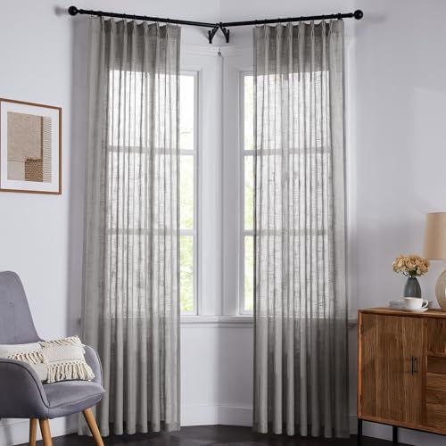 Pinch Pleated Linen Curtains for Living Room, Light Filtering Sheer