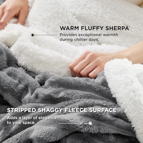 Bedsure Soft Sherpa Blanket Fluffy Dark Grey Gift Queen 90"x90"