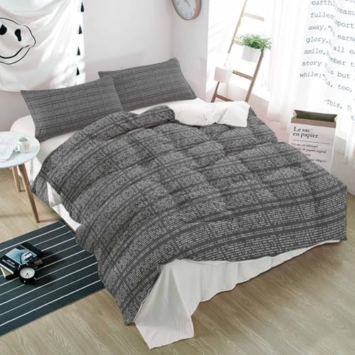 Duvet Cover Set Queen, Gradient Gray Boho Geometric 3 Piece Bedding