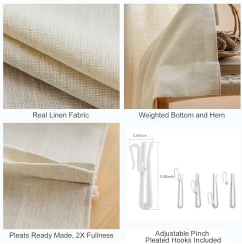 Sand Beige Privacy Window Curtains 108 inches Long, Double Pleated