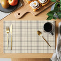 Beige Grid Gingham Placemats Set of 8, Abstract Modern Minimalist Gray