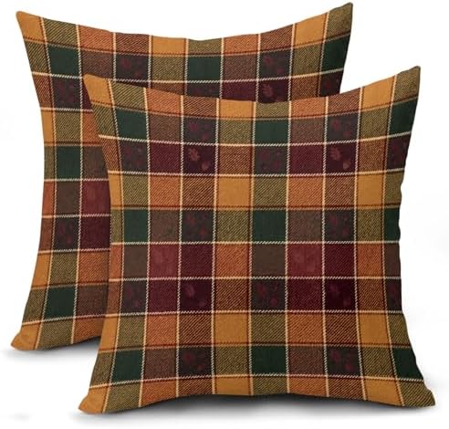 Fall Buffalo Plaid Throw Pillow Covers 22x22 Inch Orange Brown Green