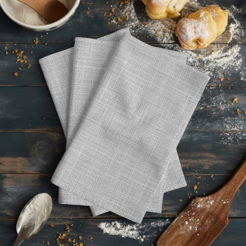 Rustic Light Gray Kitchen Towels Set of 4, Absorbent Microfiber Soft